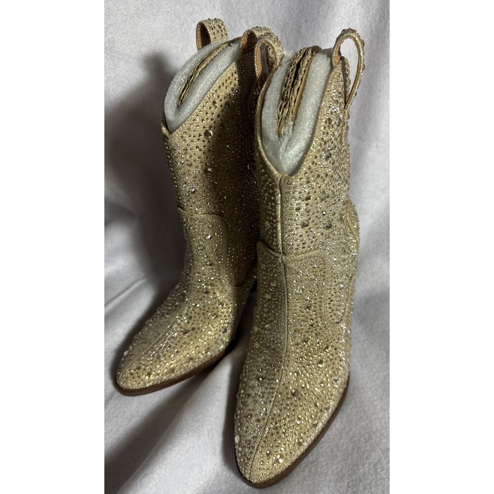 Jessica Simpson Cissely Pull On Embellished Cowboy Boots Champagne sz 6.5M NIB